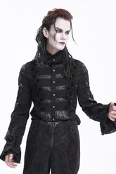 Black Stand Collar Long Sleeves Pleated Lace Crochet Men's Gothic Blouse